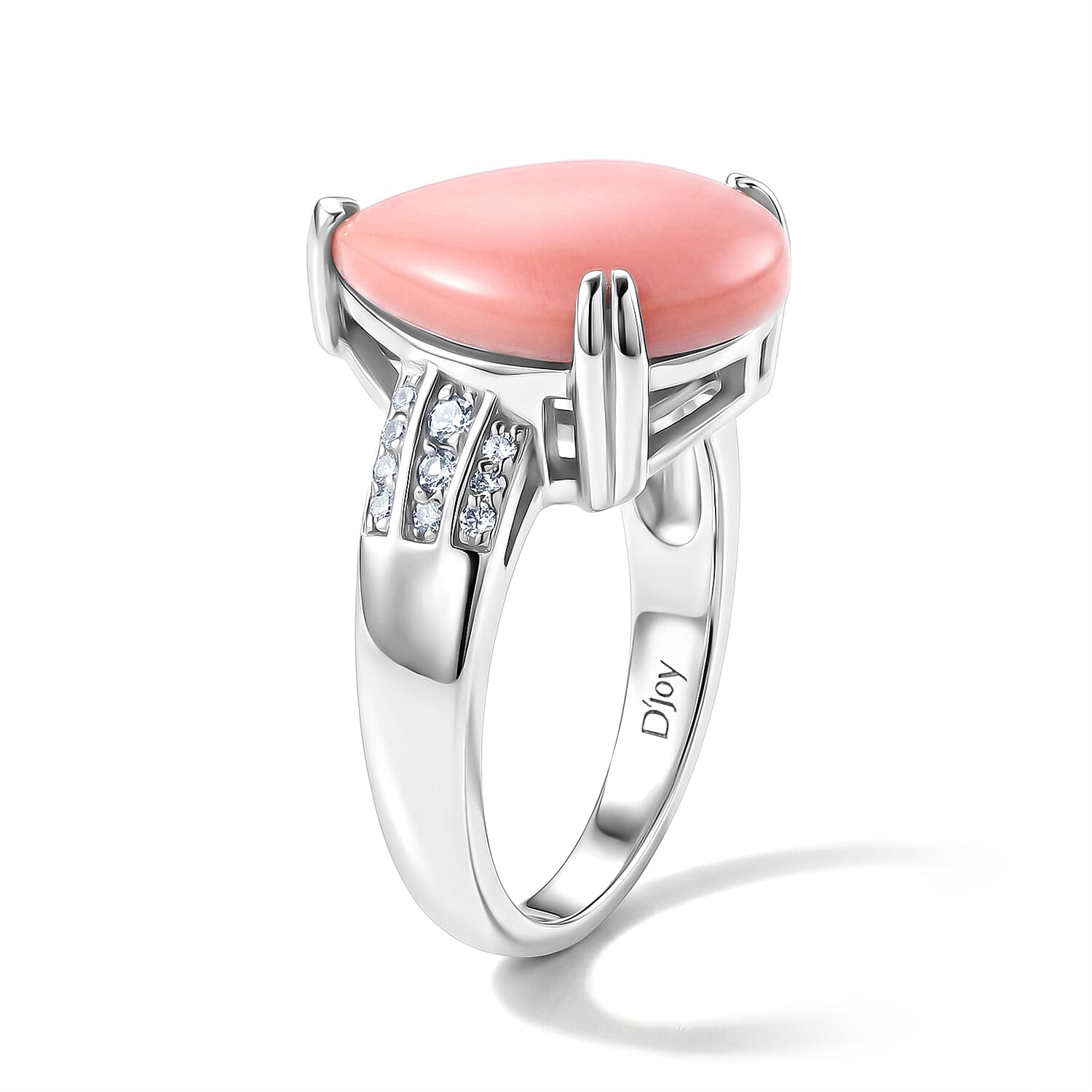 D'Joy - Pink Conch Shell & Lab Grown Diamond Ring in Rhodium Overlay Sterling Silver 5.60 Ct.