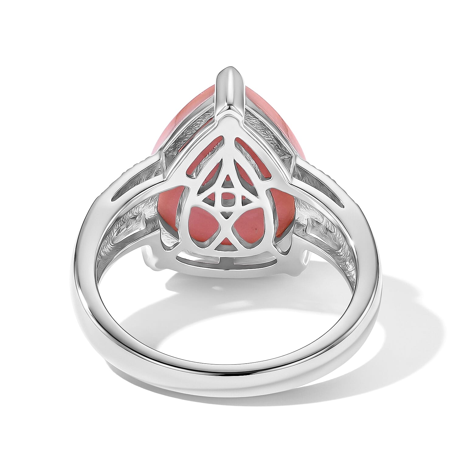 D'Joy - Pink Conch Shell & Lab Grown Diamond Ring in Rhodium Overlay Sterling Silver 5.60 Ct.