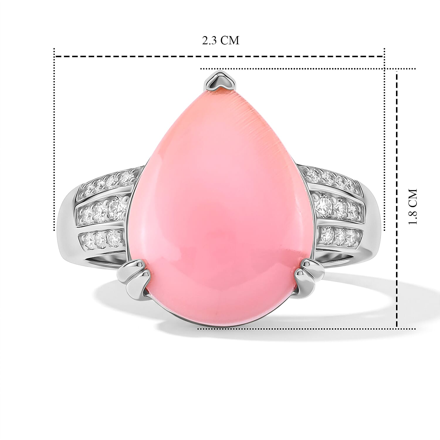 D'Joy - Pink Conch Shell & Lab Grown Diamond Ring in Rhodium Overlay Sterling Silver 5.60 Ct.