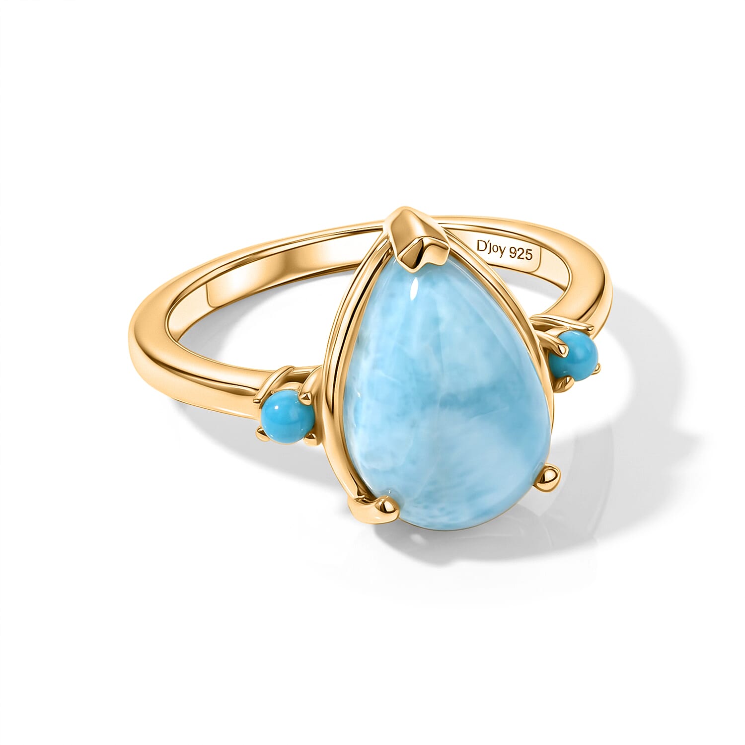 D'Joy - Larimar & Sleeping Beauty Turquoise Trilogy Ring in Yellow Gold Plated Sterling Silver 4.00 Ct.