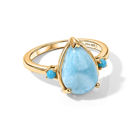 D'Joy - Larimar & Sleeping Beauty Turquoise Trilogy Ring in Yellow Gold Plated Sterling Silver 4.00 Ct.