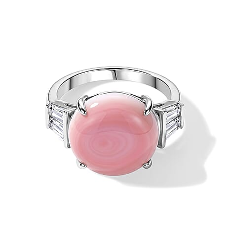 D'Joy Pink Conch Shell, Moissanite Solitaire Ring in Rhodium OverlaySterling Silver  32.640  Ct.