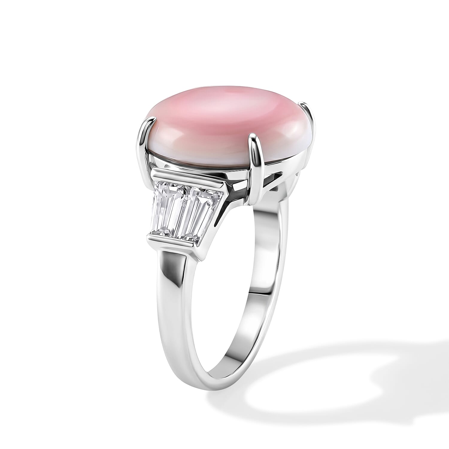 D'Joy Pink Conch Shell, Moissanite Solitaire Ring in Rhodium OverlaySterling Silver  32.640  Ct.