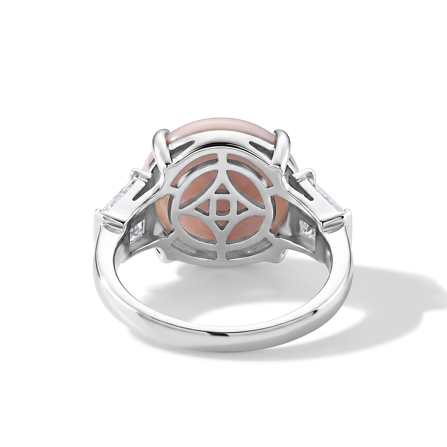 D'Joy Pink Conch Shell, Moissanite Solitaire Ring in Rhodium OverlaySterling Silver  32.640  Ct.