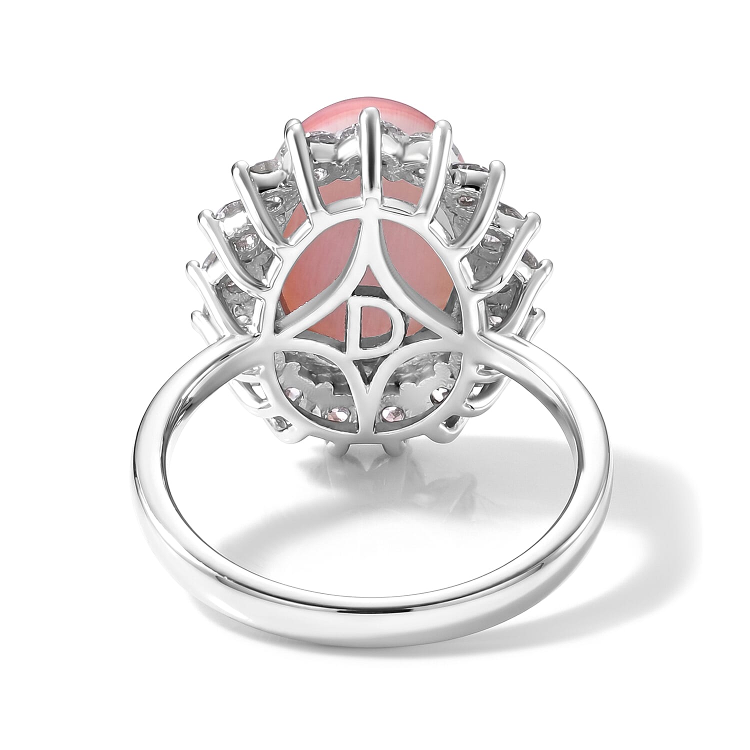 D'Joy - Pink Conch Shell & Lab Grown Diamond Halo Ring in Rhodium Overlay Sterling Silver 6.90 Ct.