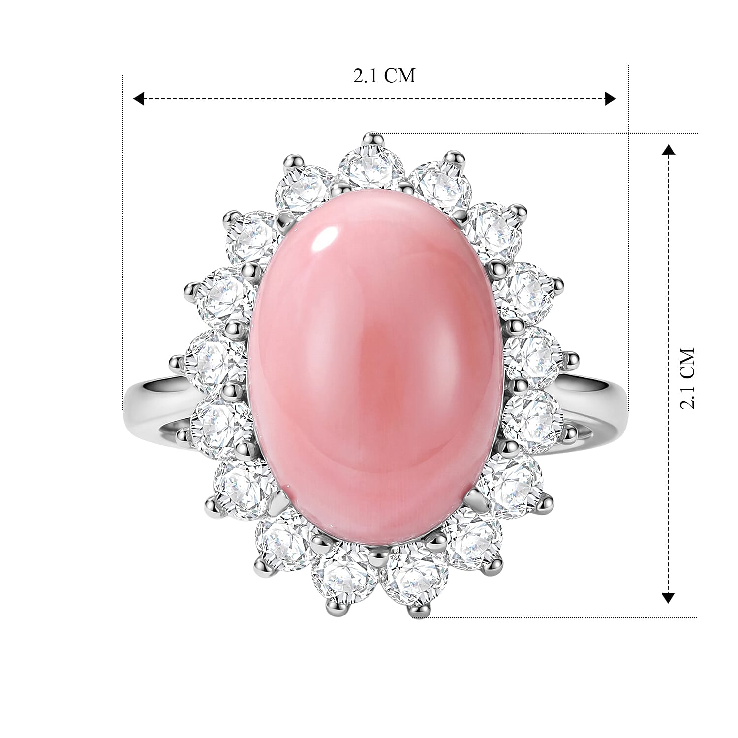 D'Joy - Pink Conch Shell & Lab Grown Diamond Halo Ring in Rhodium Overlay Sterling Silver 6.90 Ct.