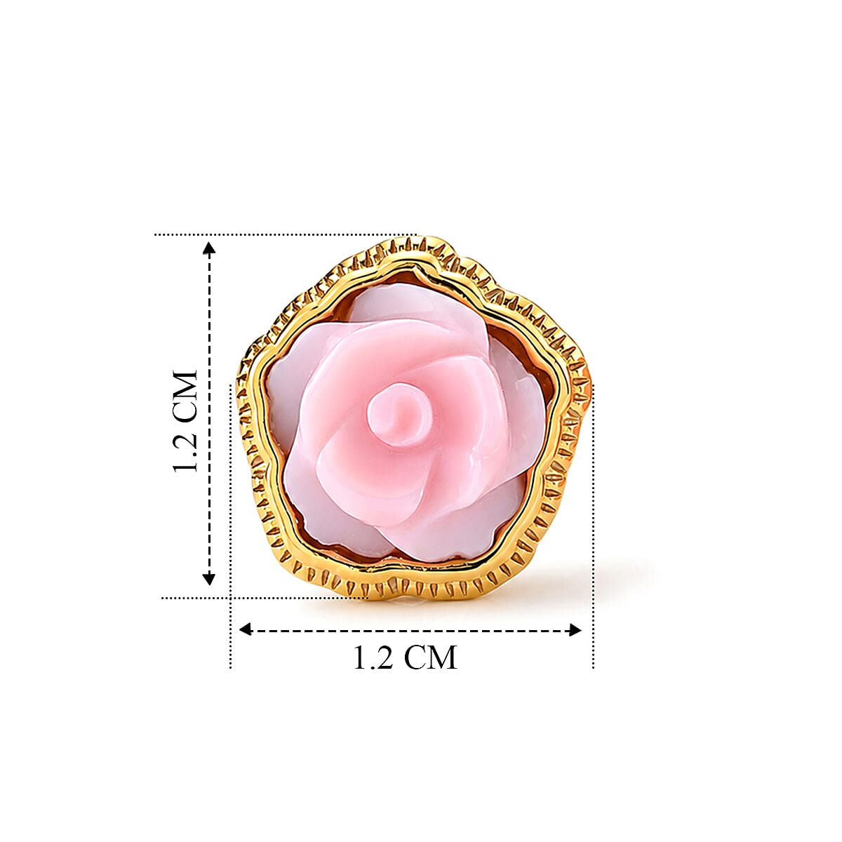 D'Joy - Pink Conch Shell Floral Stud Earring with Push Back in Yellow Gold Plated Sterling Silver 5.70 Ct.