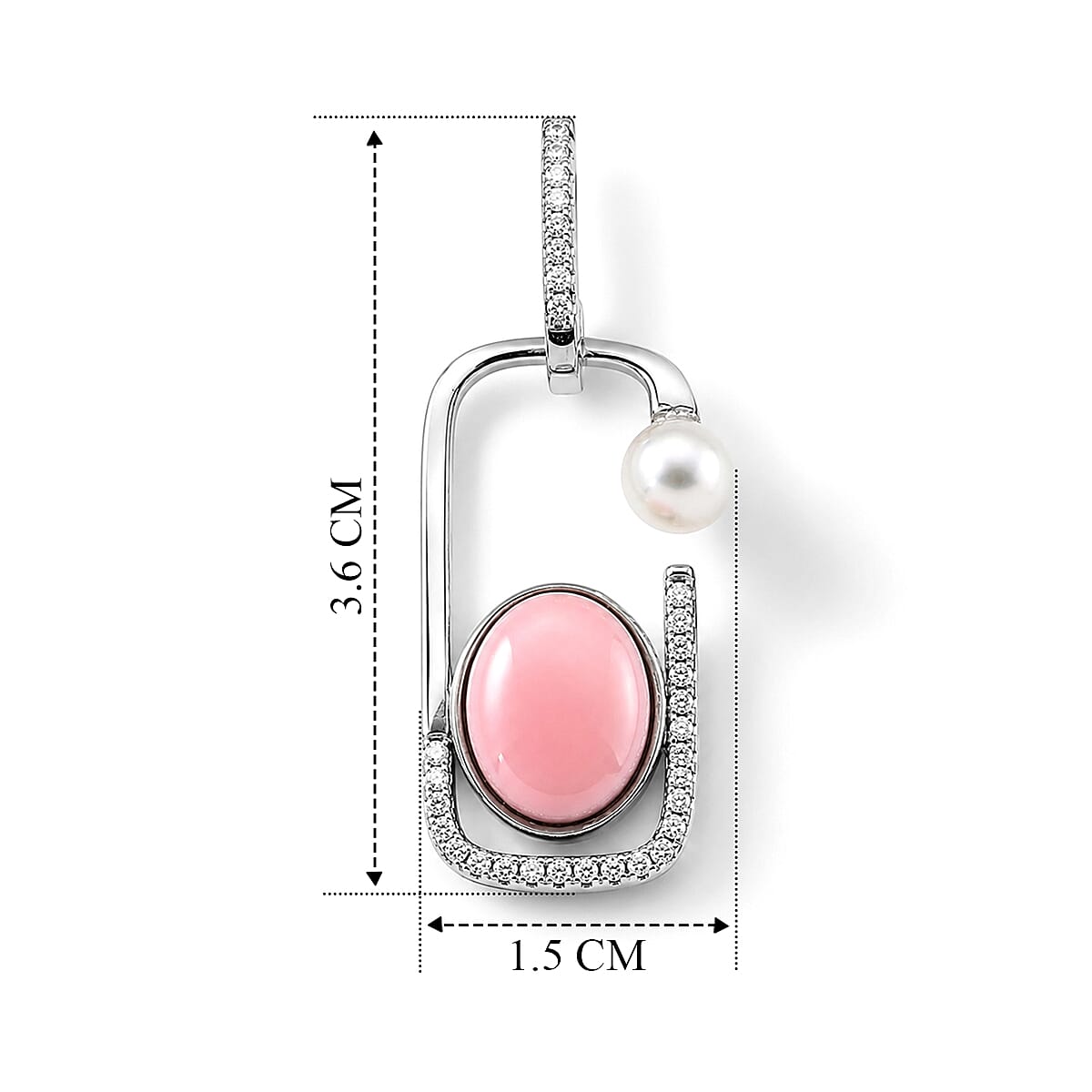 D'Joy - Pink Conch Shell, Moissanite & Fresh Water Pearl Geometric Drop Earring in Rhodium Overlay Sterling Silver 6.66 Ct.