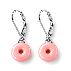 D'Joy - Pink Conch Shell Donut Shape Drop Earring with Lever Back in Yellow Gold Plated Sterling Silver