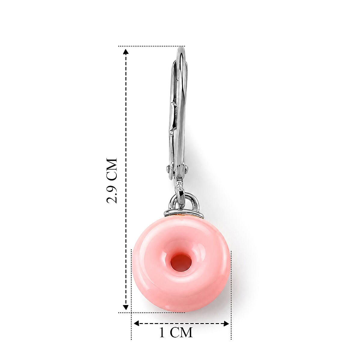 D'Joy - Pink Conch Shell Donut Shape Drop Earring with Lever Back in Rhodium Overlay Sterling Silver 6.40 Ct.