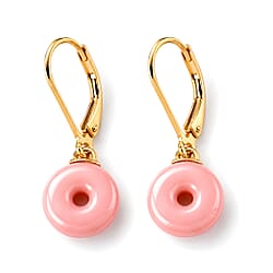 D'Joy - Pink Conch Shell Donut Shape Drop Earring with Lever Back in Yellow Gold Plated Sterling Silver
