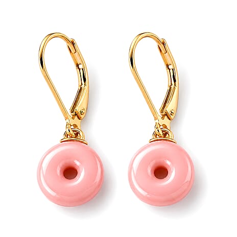 D'Joy - Pink Conch Shell Donut Shape Drop Earring with Lever Back in Yellow Gold Plated Sterling Silver 6.40 Ct.