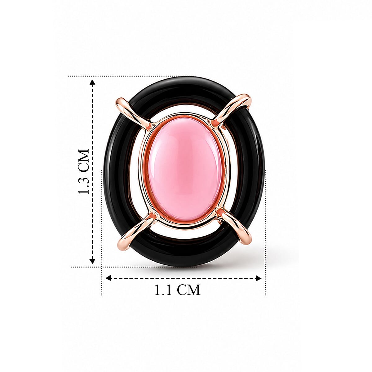D'Joy - Pink Conch Shell & Dyed Black Jade Concentric Earring with Push Back in Rose Gold Plated Sterling Silver 4.90 Ct.