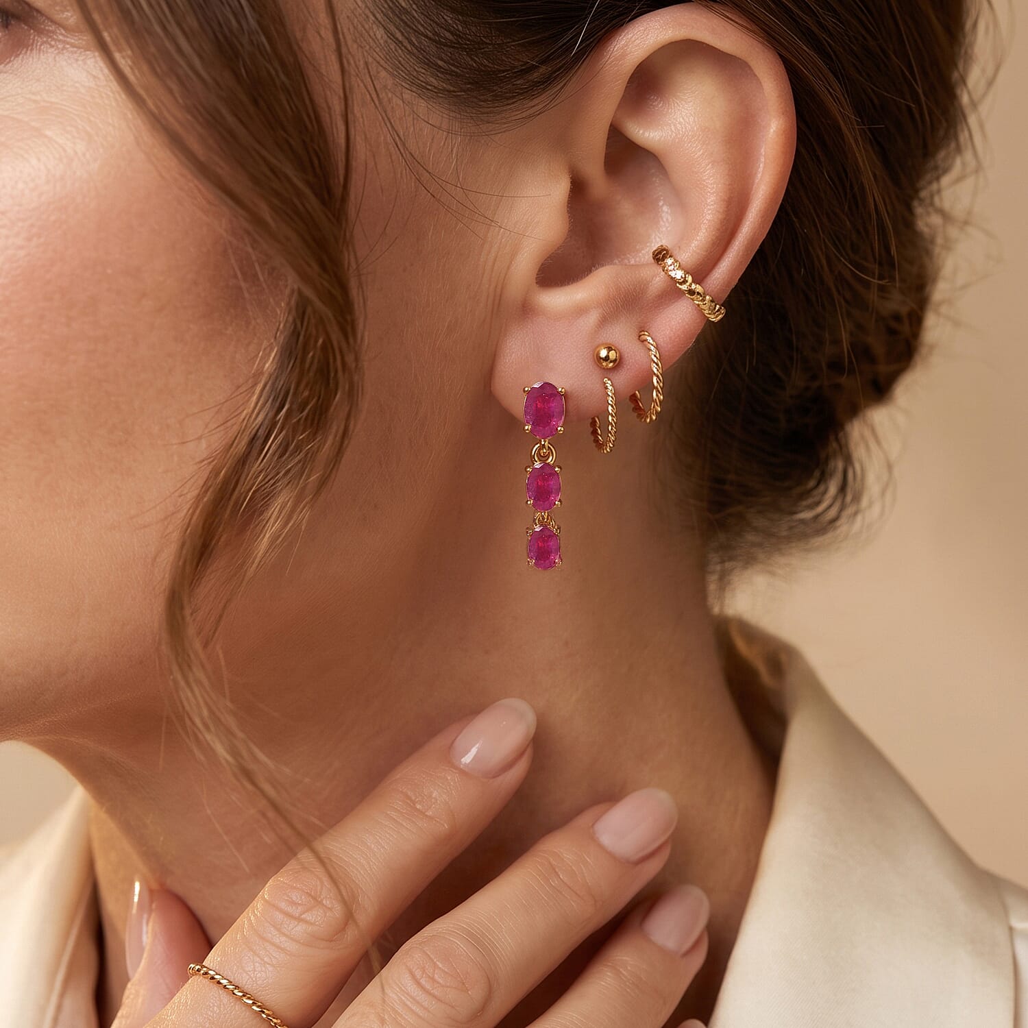 D'Joy African Ruby Dangling Earring Sterling Silver  2.502  Ct.