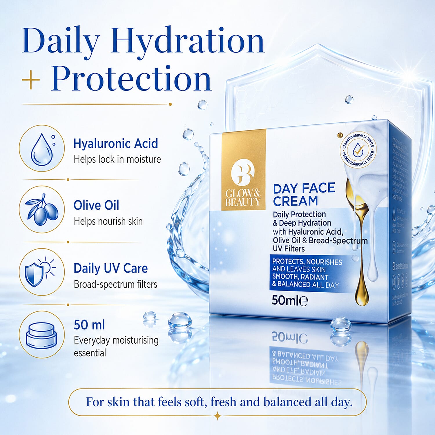 Glow & Beauty Day Face Cream With Olive Oil & Hyaluronic Acid - 50ml