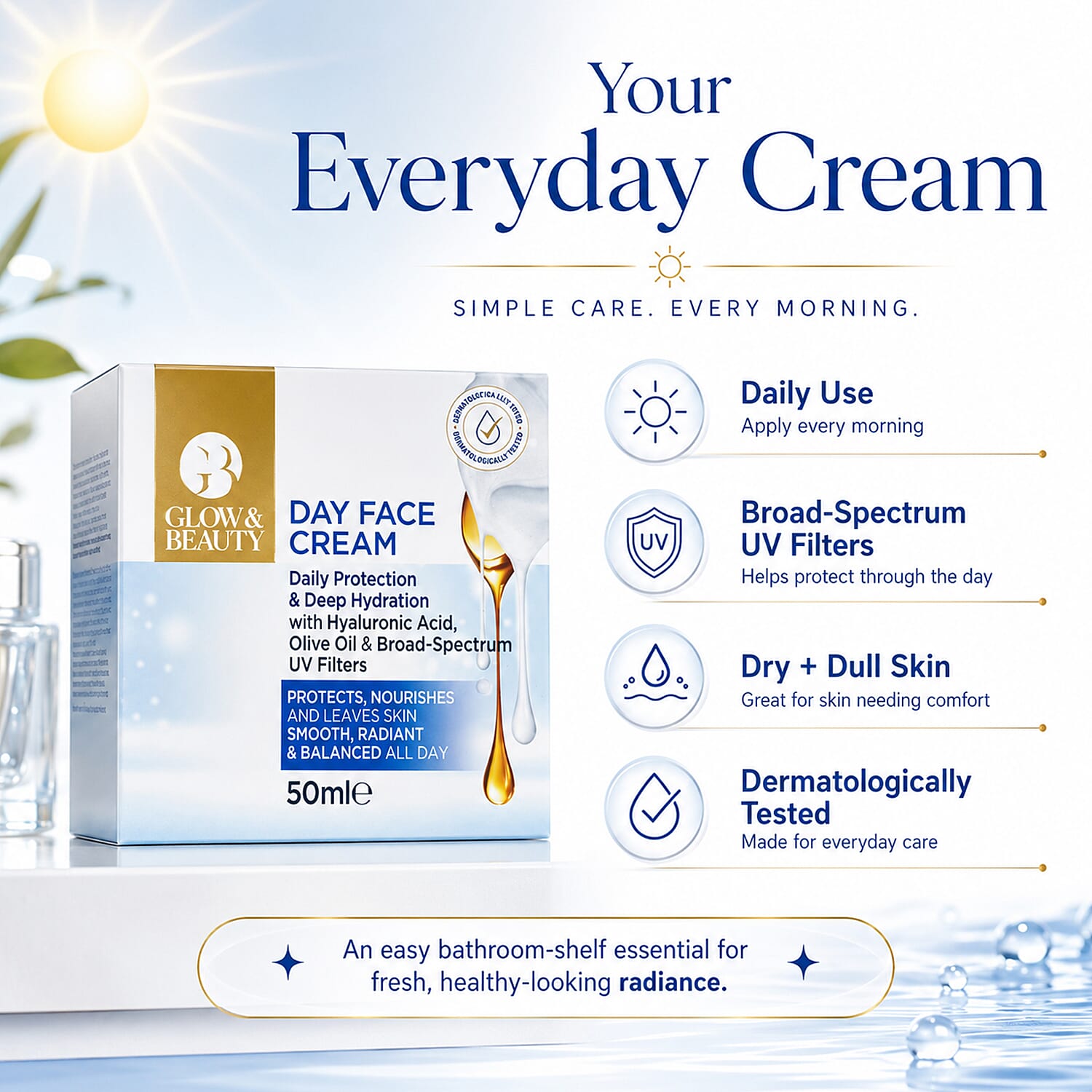 Glow & Beauty Day Face Cream With Olive Oil & Hyaluronic Acid - 50ml