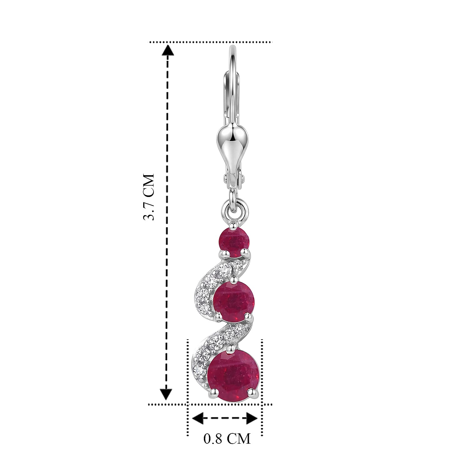 D'Joy African Ruby, White Zircon Fancy Earring in Rhodium OverlaySterling Silver  3.040  Ct.