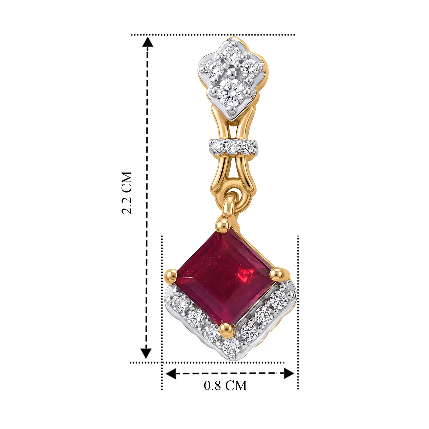 D'Joy - African Ruby & White Zircon Dangling Earring with Push Post in Yellow Gold Plated Sterling Silver 2.50 Ct.