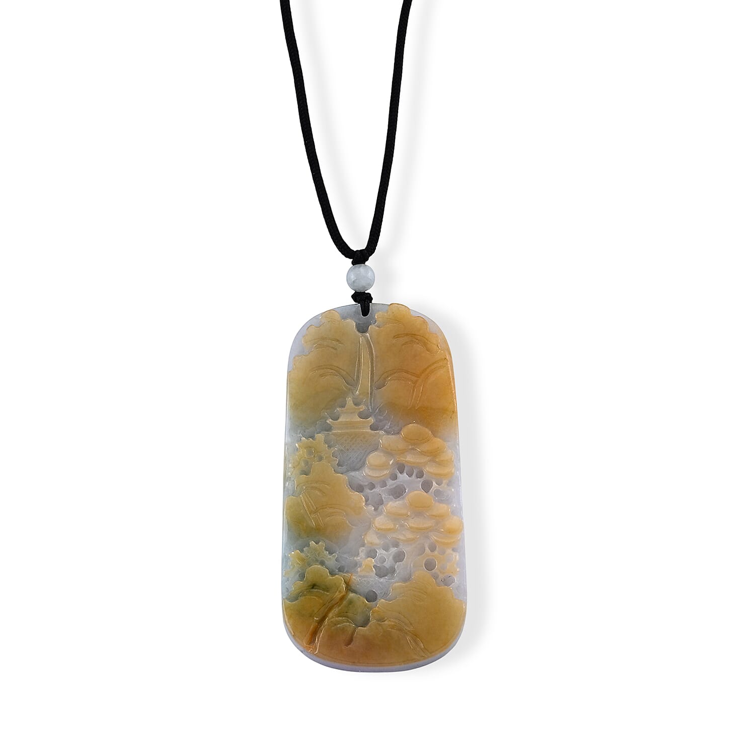 Chairman Collection Natural Type A Bi Colour Honey Burmese Jadeite Mountain Serenity Carved Necklace with (Size Adjustable Upto 28) 235.00 Ct.