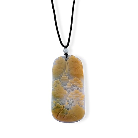 Chairman Collection Natural Type A Bi Colour Honey Burmese Jadeite Mountain Serenity Carved Necklace with (Size Adjustable Upto 28) 235.00 Ct.
