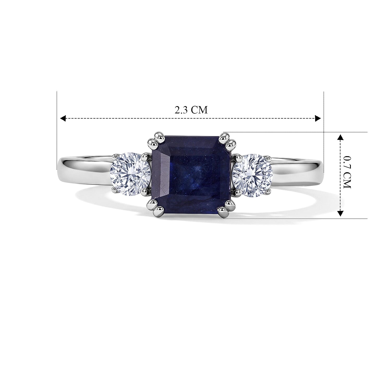 Luxuriant - Masoala Sapphire & Lab Grown Diamond Trilogy Ring in Rhodium Overlay Sterling Silver 1.84 Ct.