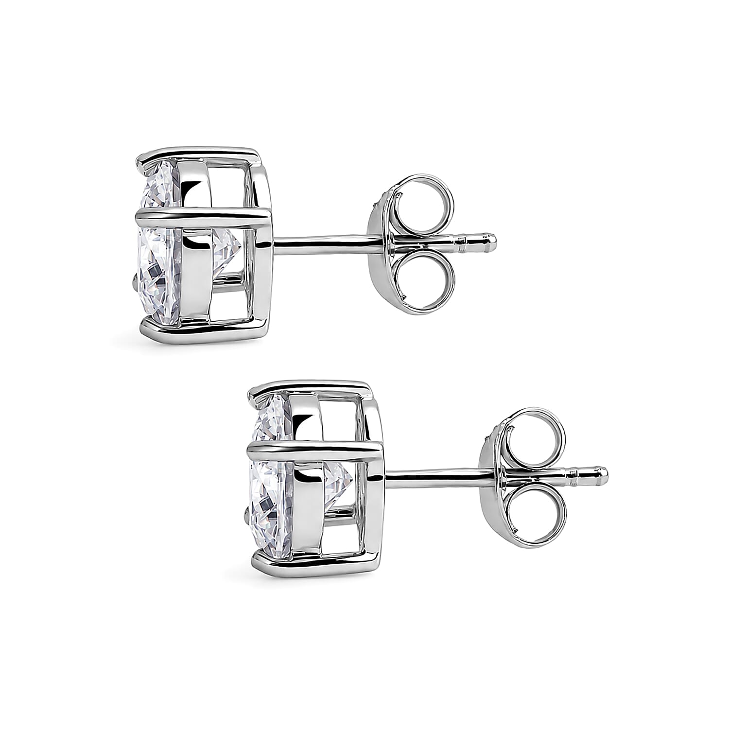 D'Joy - GRA Certified Moissanite Solitaire Stud Earring with Push Back in Rhodium Overlay Sterling Silver 3.80 Ct.