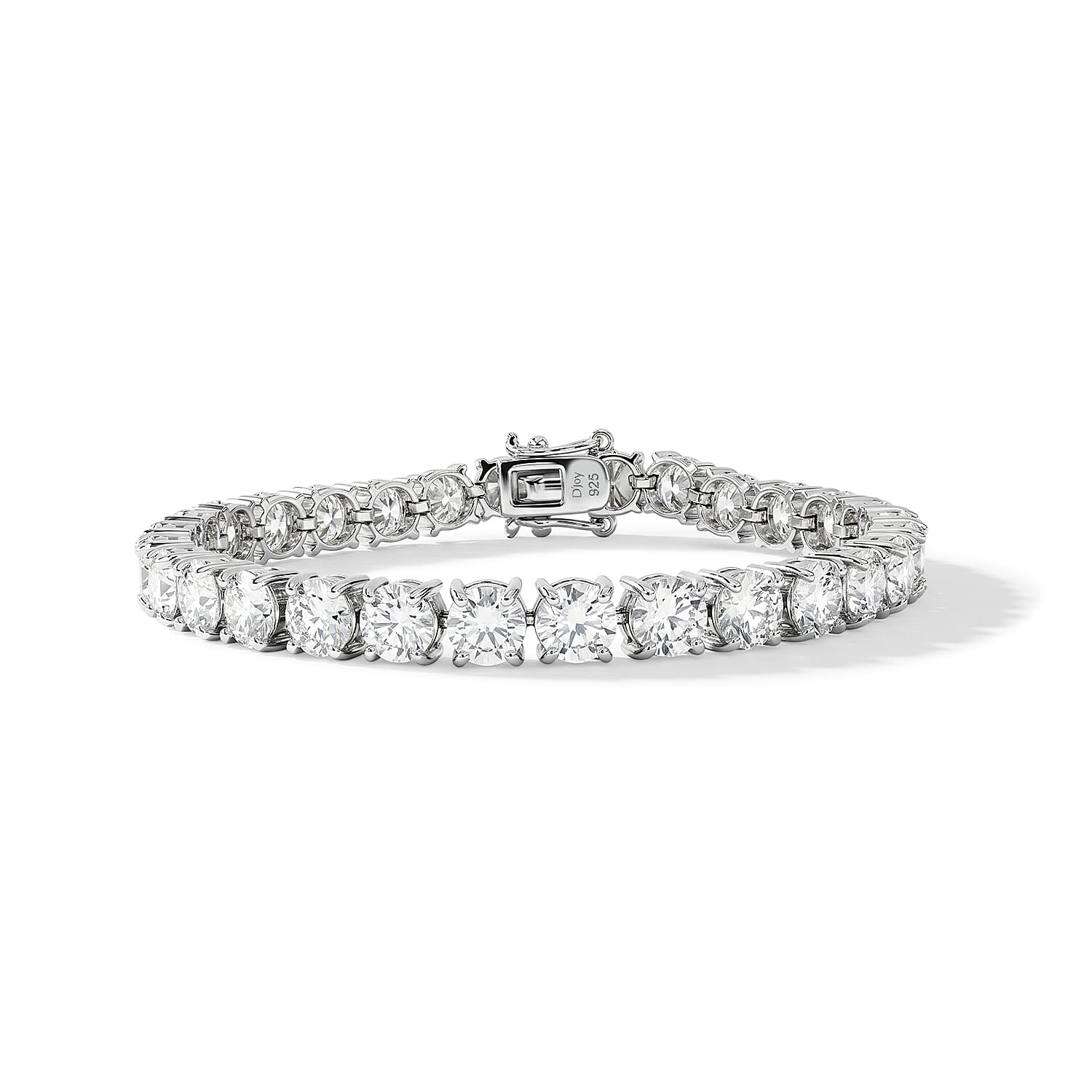 D'Joy - GRA Certified Moissanite (VVS1-D) Bracelet (Size - 8) in Rhodium Overlay Sterling Silver 23.50 Ct, Silver Wt. 13.00 Gms