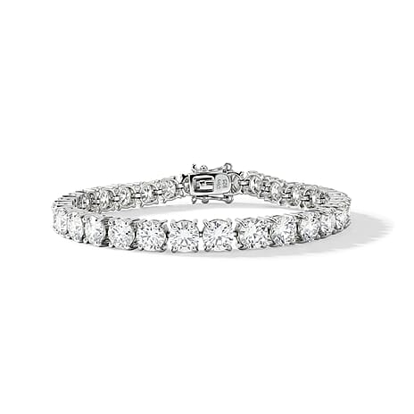 D'Joy - GRA Certified Moissanite (VVS1-D) Bracelet (Size - 8) in Rhodium Overlay Sterling Silver 23.50 Ct, Silver Wt. 13.00 Gms