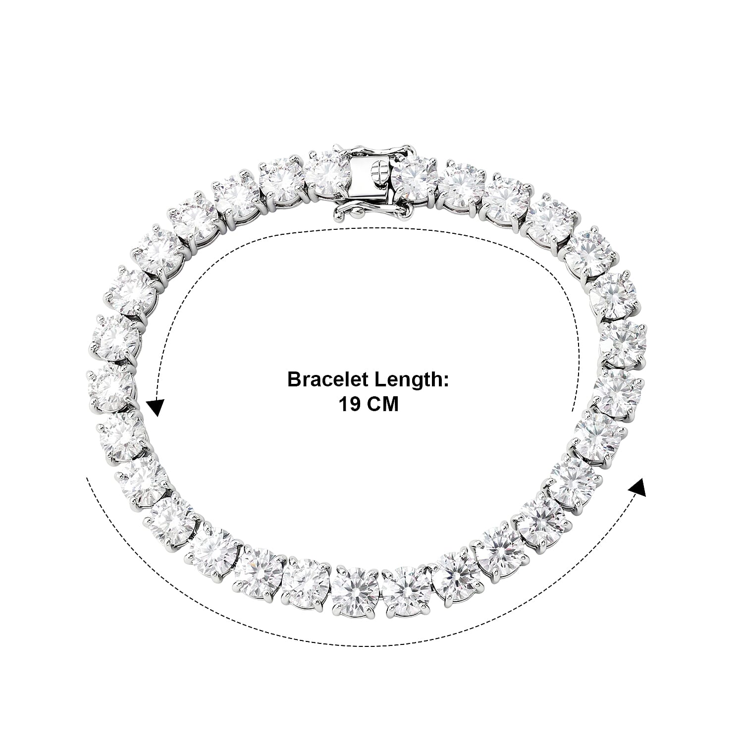 D'Joy - GRA Certified Moissanite (VVS1-D) Bracelet (Size - 8) in Rhodium Overlay Sterling Silver 23.50 Ct, Silver Wt. 13.00 Gms