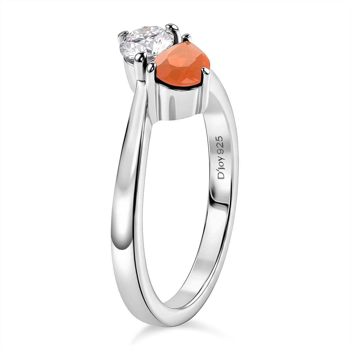 D'Joy Fire Opal, Moissanite Bypass Ring in Rhodium OverlaySterling Silver  0.630  Ct.