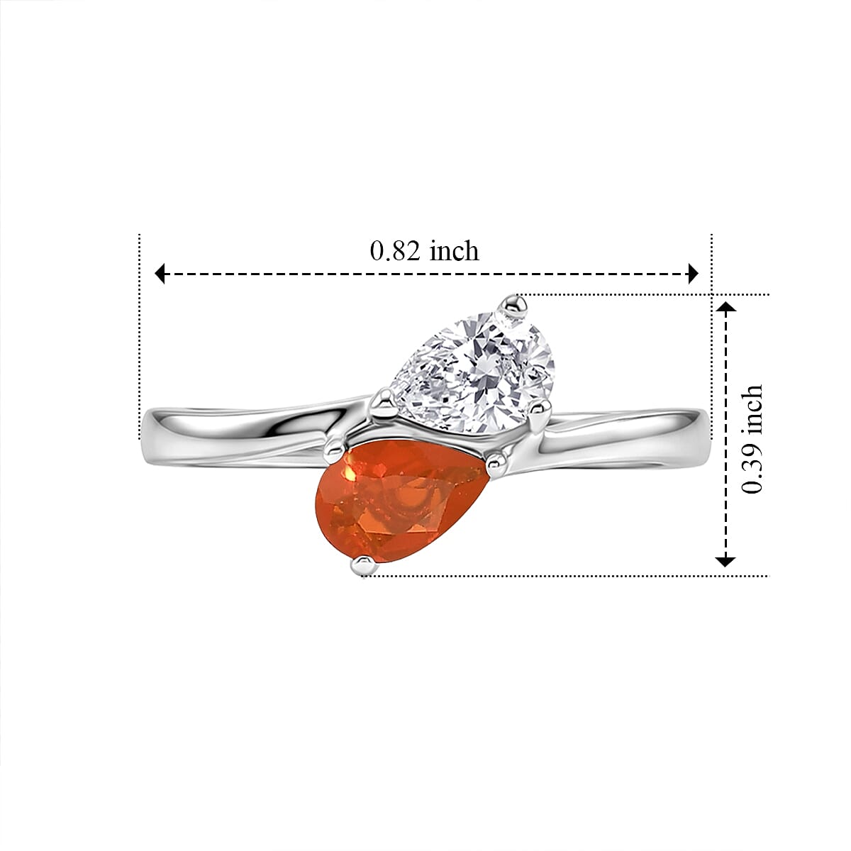 D'Joy Fire Opal, Moissanite Bypass Ring in Rhodium OverlaySterling Silver  0.630  Ct.