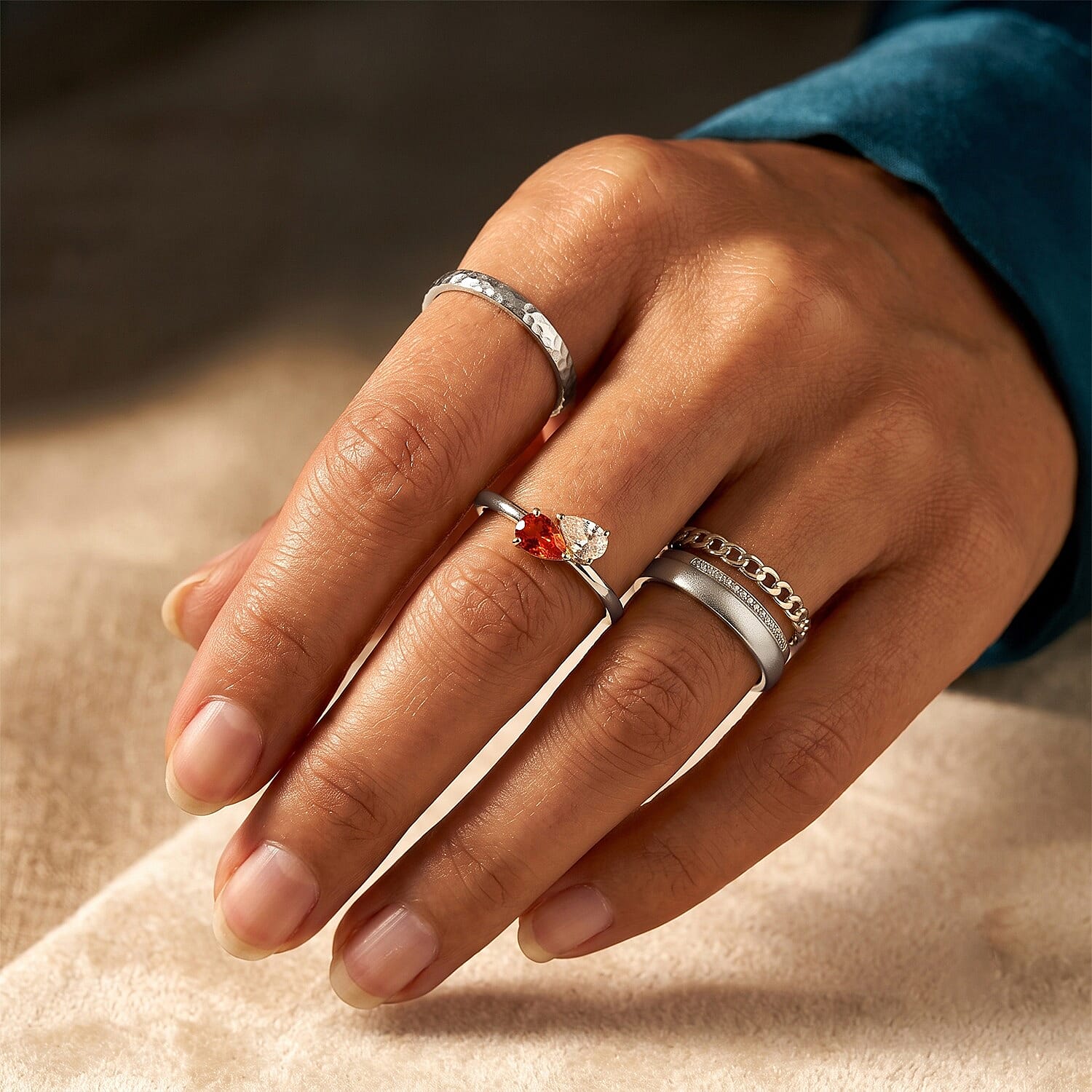 D'Joy Fire Opal, Moissanite Bypass Ring in Rhodium OverlaySterling Silver  0.630  Ct.