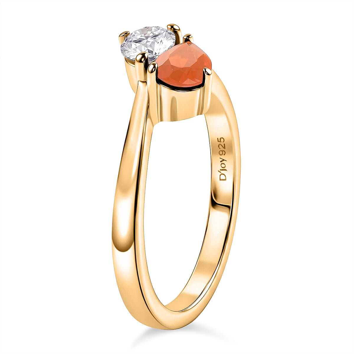 D'Joy Fire Opal, Moissanite Bypass Ring in 18K YG VermeilSterling Silver  0.630  Ct.