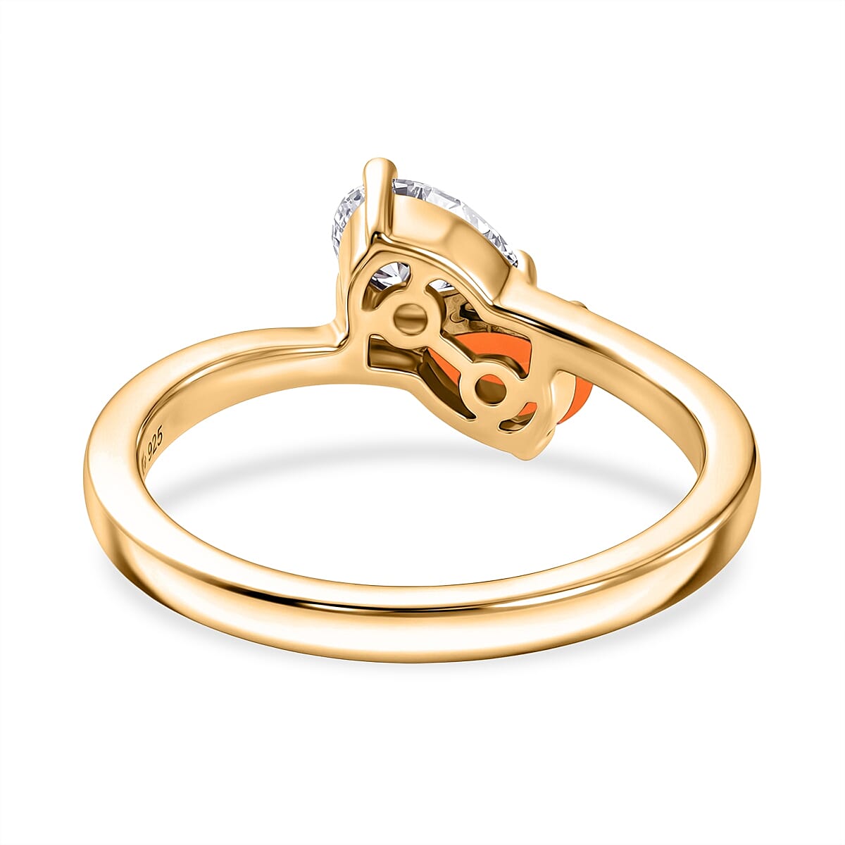 D'Joy Fire Opal, Moissanite Bypass Ring in 18K YG VermeilSterling Silver  0.630  Ct.