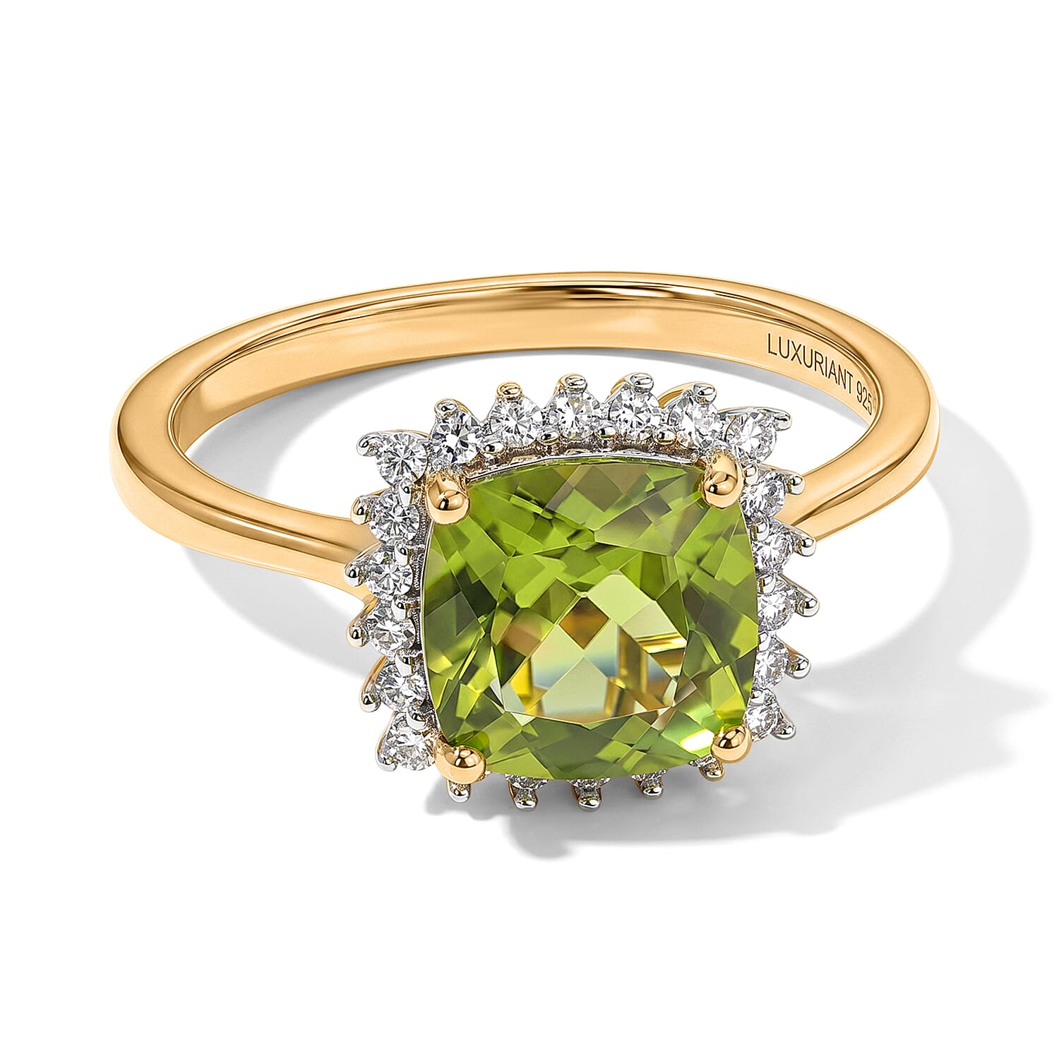 D'Joy Natural Premium Hebei Peridot  & Lab Grown Diamond Ring in 18K Vermeil Yellow Gold Plated Sterling Silver 2.59 Ct.