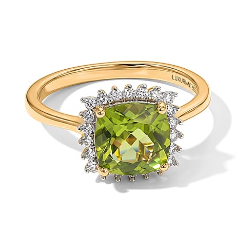 D'Joy Natural Premium Hebei Peridot  & Lab Grown Diamond Ring in 18K Vermeil Yellow Gold Plated Sterling Silver 2.59 Ct.
