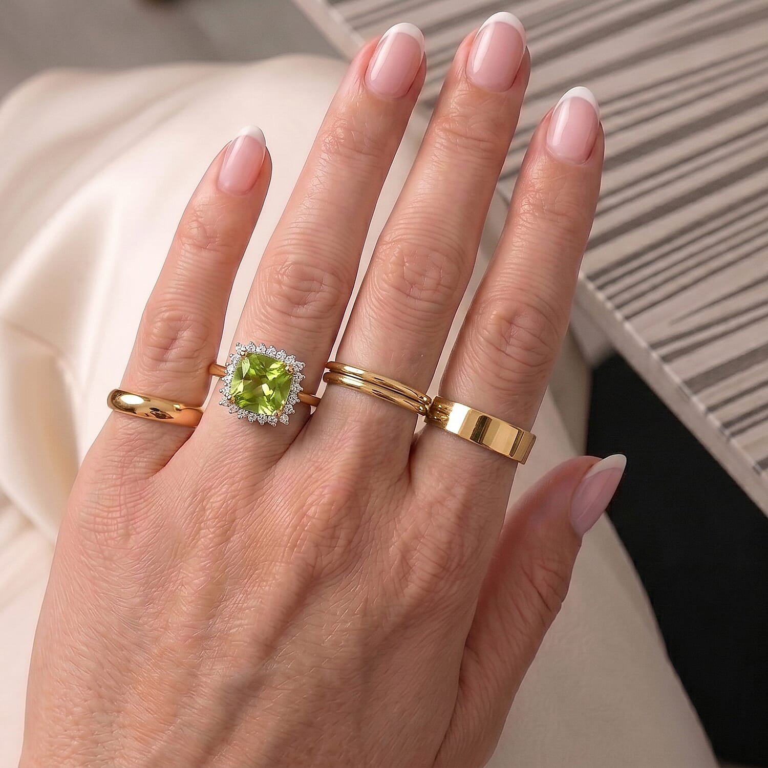 D'Joy Natural Premium Hebei Peridot  & Lab Grown Diamond Ring in 18K Vermeil Yellow Gold Plated Sterling Silver 2.59 Ct.