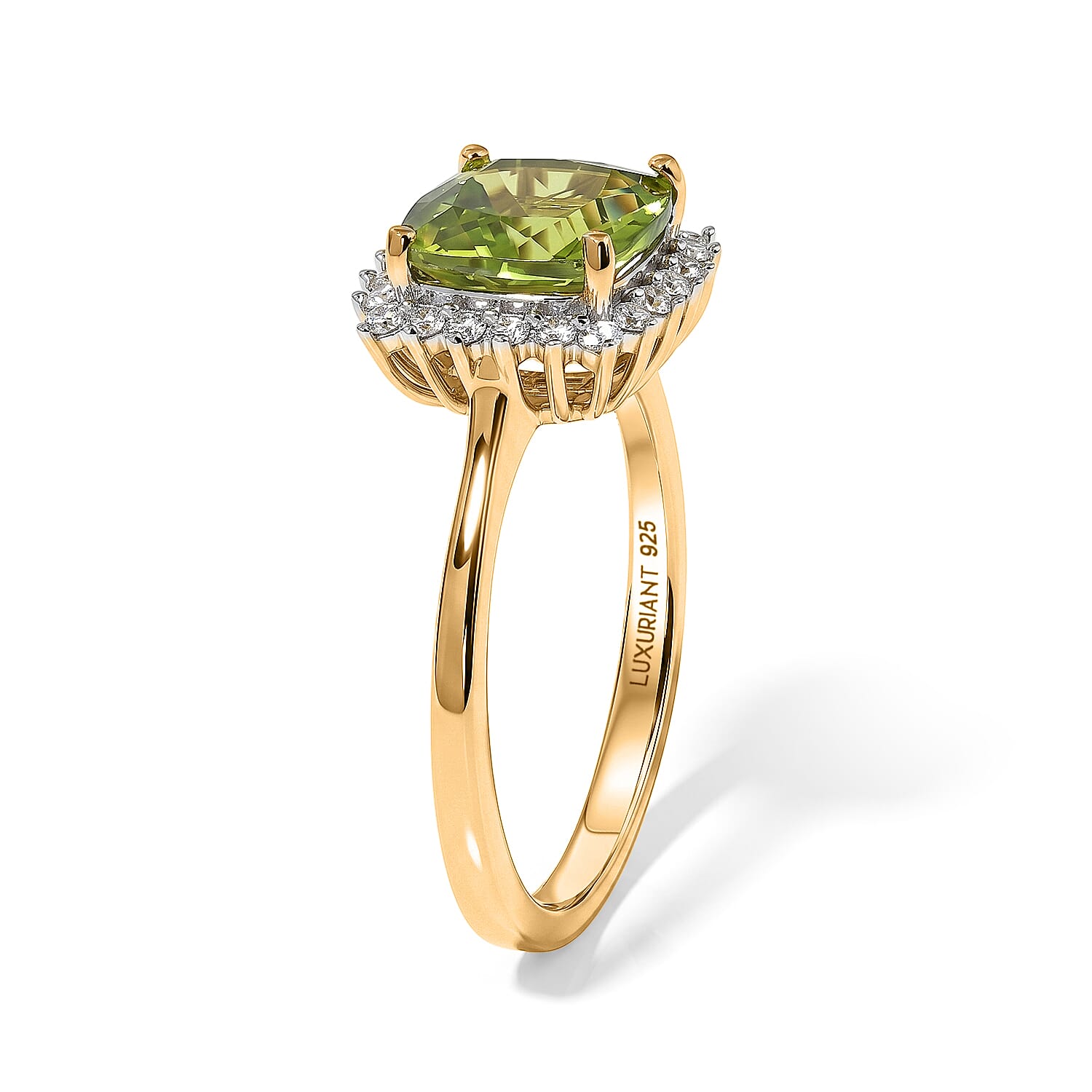 D'Joy Natural Premium Hebei Peridot  & Lab Grown Diamond Ring in 18K Vermeil Yellow Gold Plated Sterling Silver 2.59 Ct.