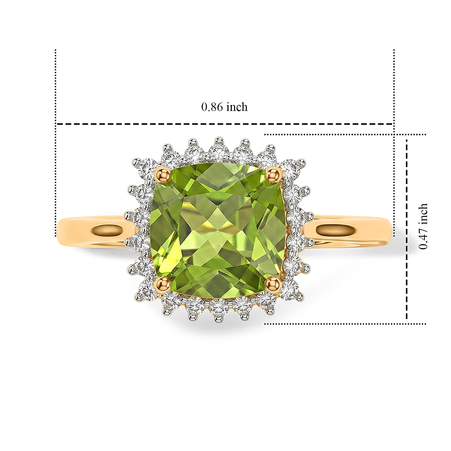 D'Joy Natural Premium Hebei Peridot  & Lab Grown Diamond Ring in 18K Vermeil Yellow Gold Plated Sterling Silver 2.59 Ct.