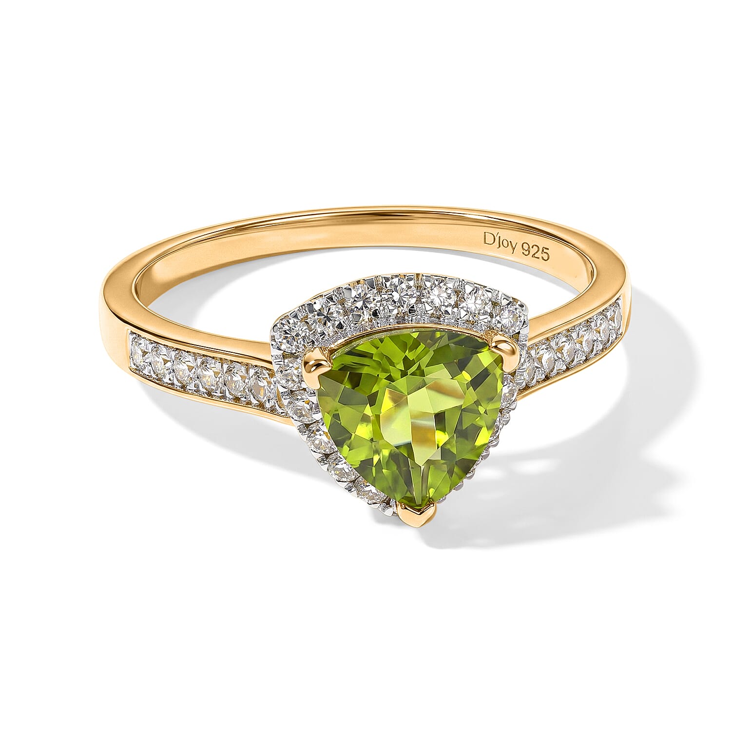 D'Joy Natural Hebei Peridot & White Zircon Ring in Yellow Gold Plated Sterling Silver 1.67 Ct.