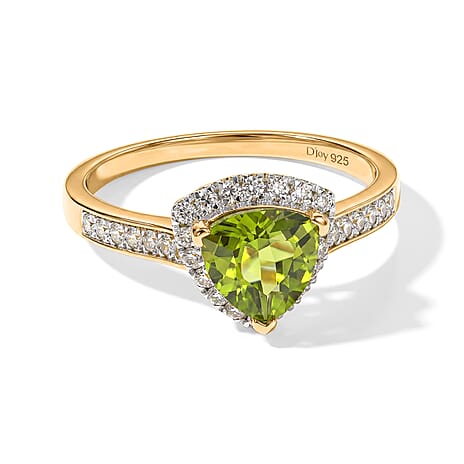 D'Joy Natural Hebei Peridot & White Zircon Ring in Yellow Gold Plated Sterling Silver 1.67 Ct.