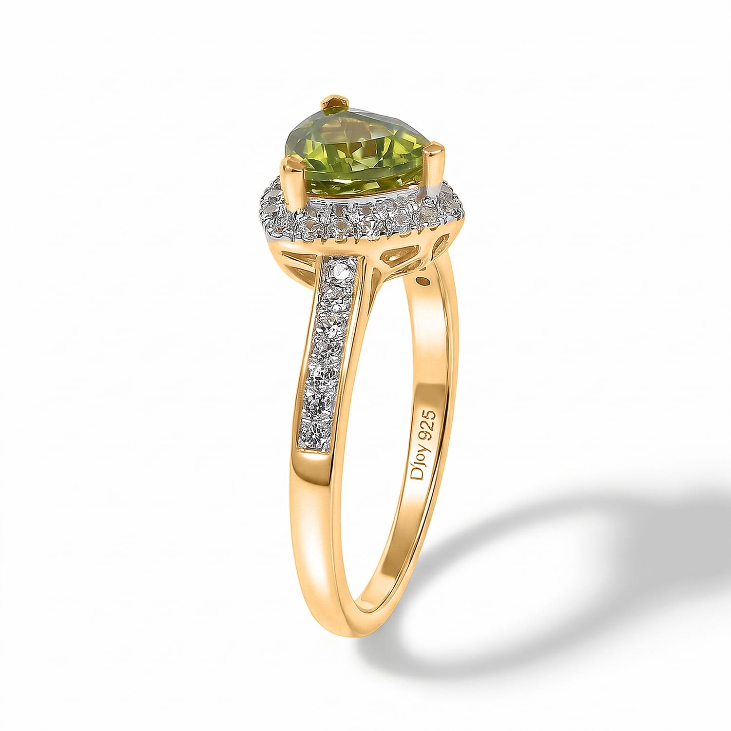 D'Joy Natural Hebei Peridot & White Zircon Ring in Yellow Gold Plated Sterling Silver 1.67 Ct.