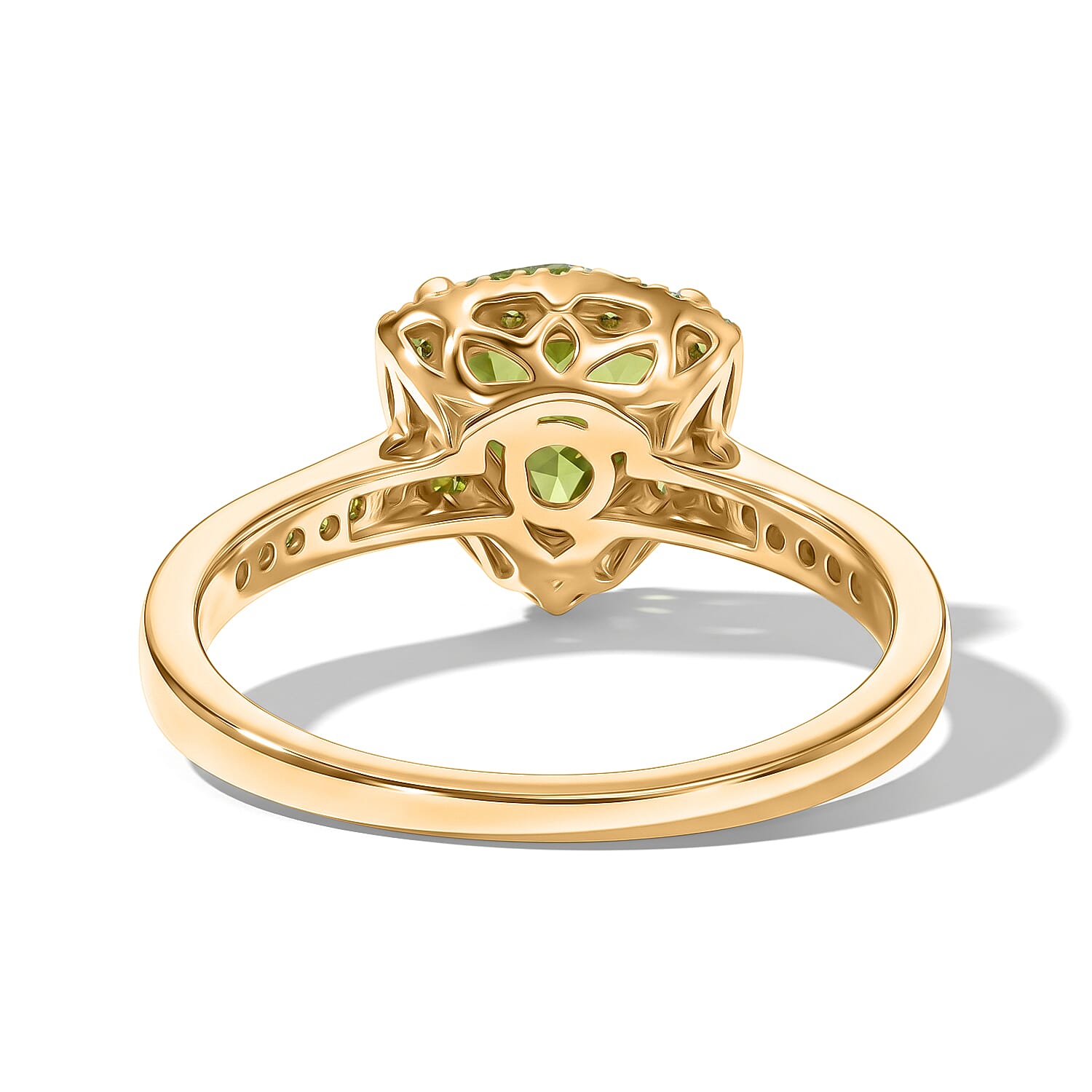 D'Joy Natural Hebei Peridot & White Zircon Ring in Yellow Gold Plated Sterling Silver 1.67 Ct.