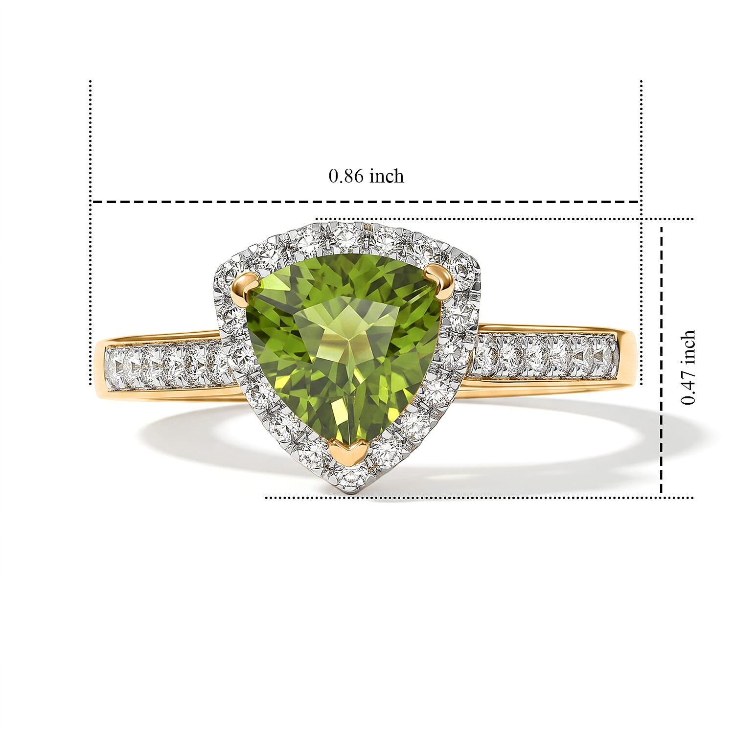 D'Joy Natural Hebei Peridot & White Zircon Ring in Yellow Gold Plated Sterling Silver 1.67 Ct.