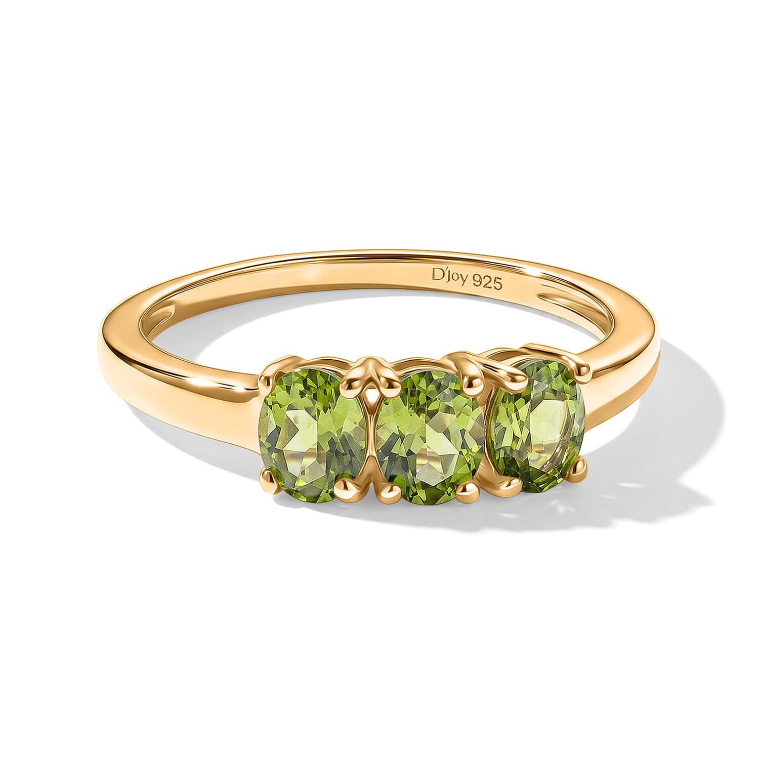 D'Joy - Natural Hebei Peridot Trilogy Ring in Yellow Gold Plated Sterling Silver 1.15 Ct.