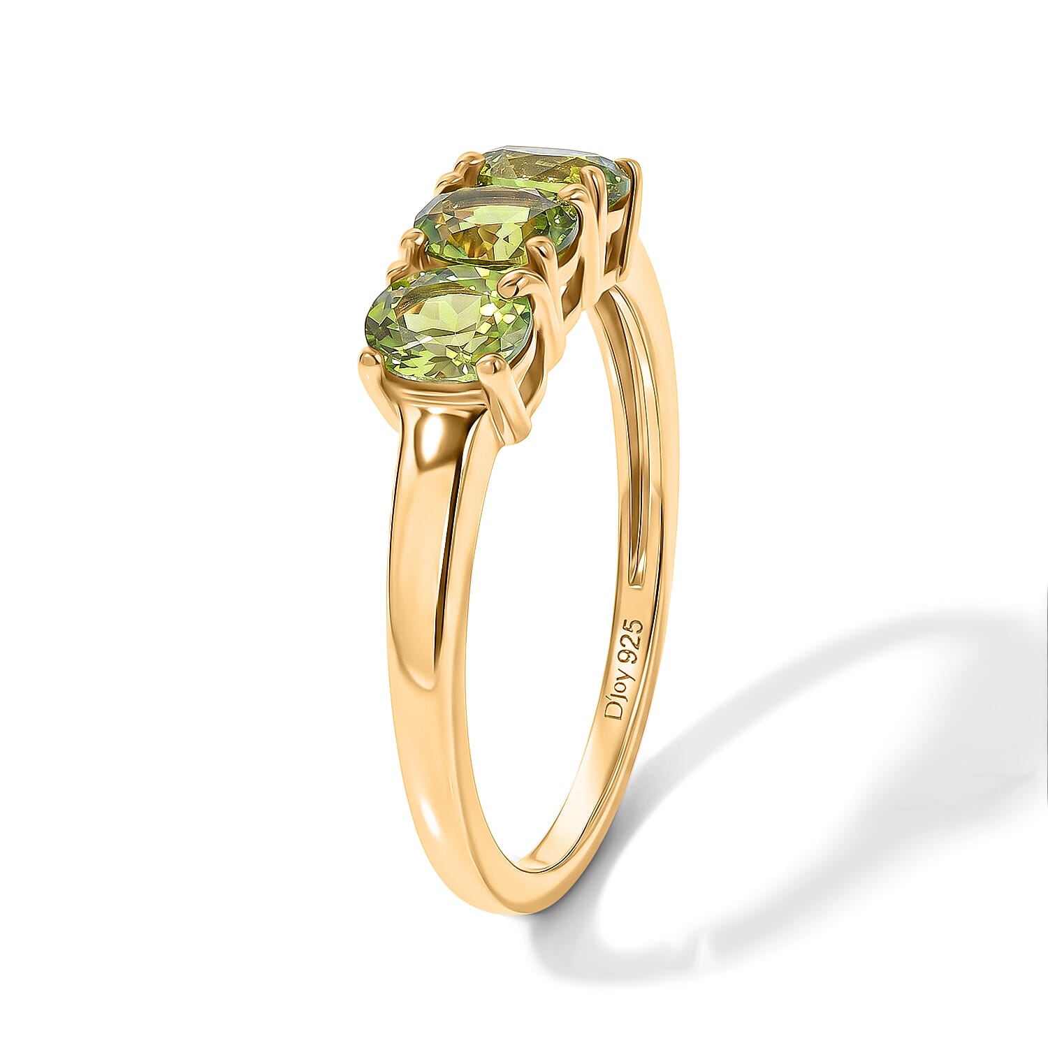 D'Joy - Natural Hebei Peridot Trilogy Ring in Yellow Gold Plated Sterling Silver 1.15 Ct.