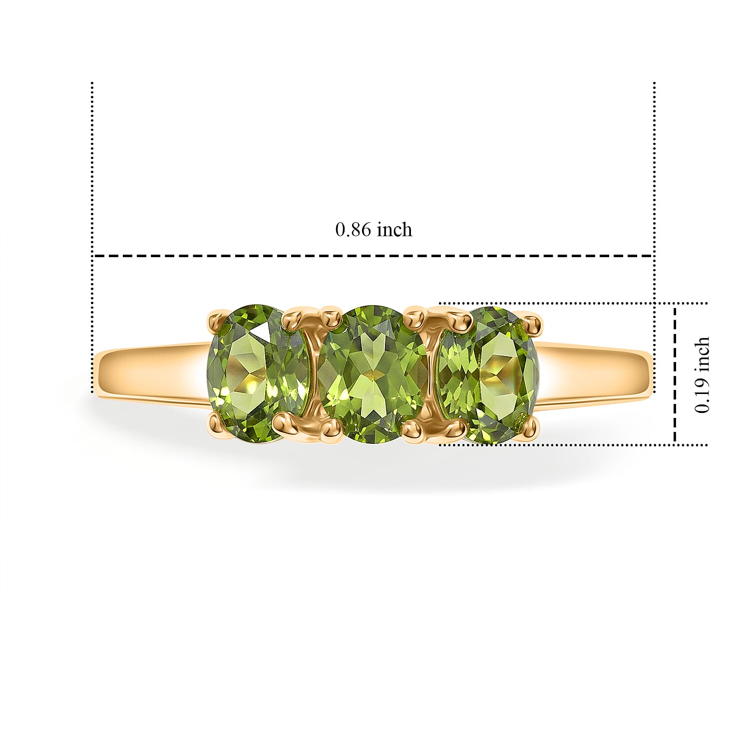 D'Joy - Natural Hebei Peridot Trilogy Ring in Yellow Gold Plated Sterling Silver 1.15 Ct.