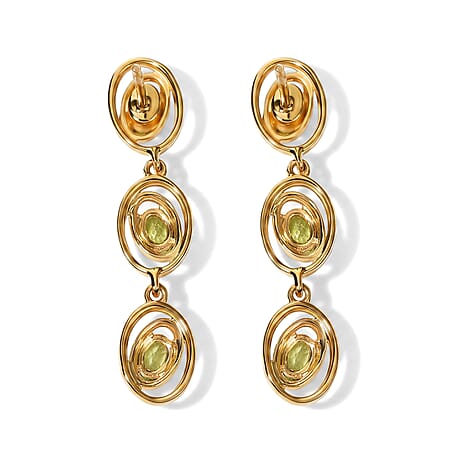 D'Joy - Peridot Dangling Earring with Push Back in Yellow Gold Plated Sterling Silver 1.20 Ct.