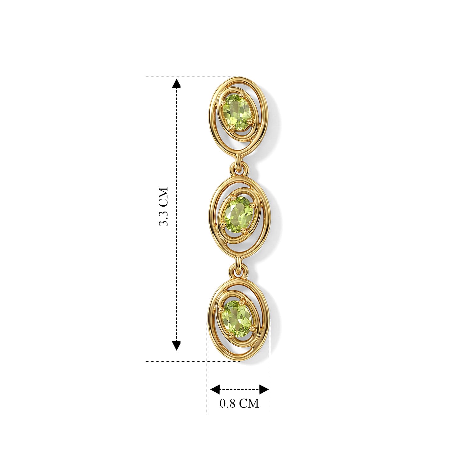 D'Joy - Peridot Dangling Earring with Push Back in Yellow Gold Plated Sterling Silver 1.20 Ct.