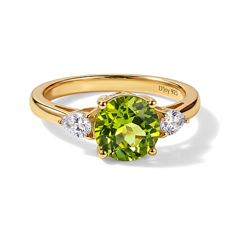D'Joy - Natural Hebei Peridot & White Zircon Trilogy Ring in Yellow Gold Plated Sterling Silver 2.47 Ct.